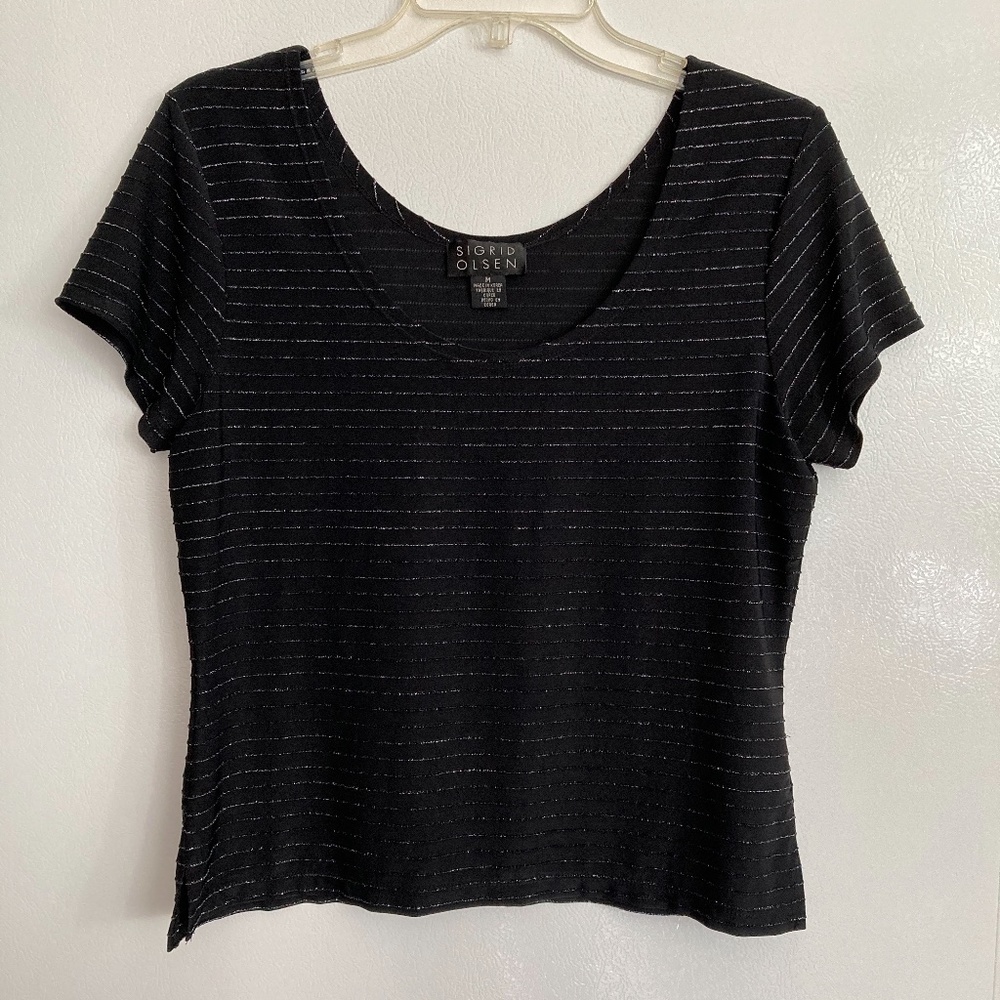 Black Sparkle Stripe SIGRID OLSEN Fancy Tee Top